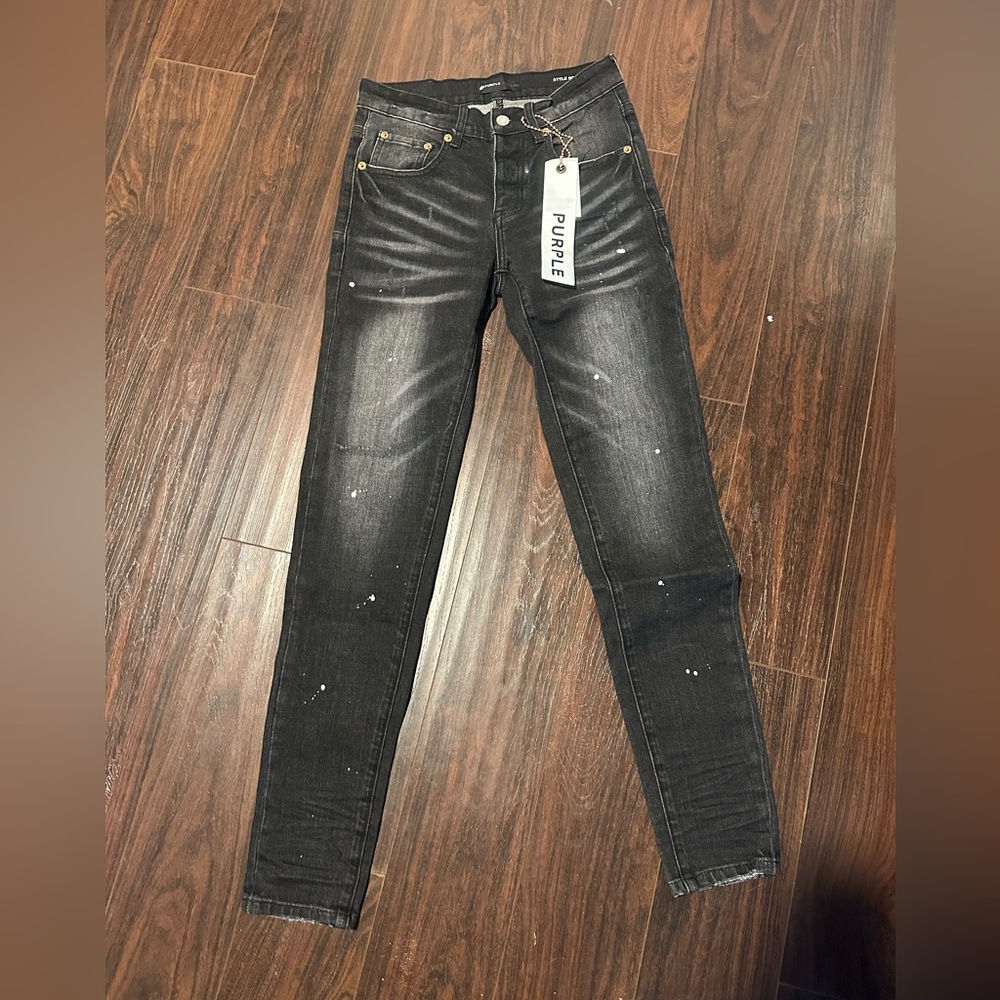 Skinny Black Washed Jeans with Paint-Splatter Detail - FURPLE